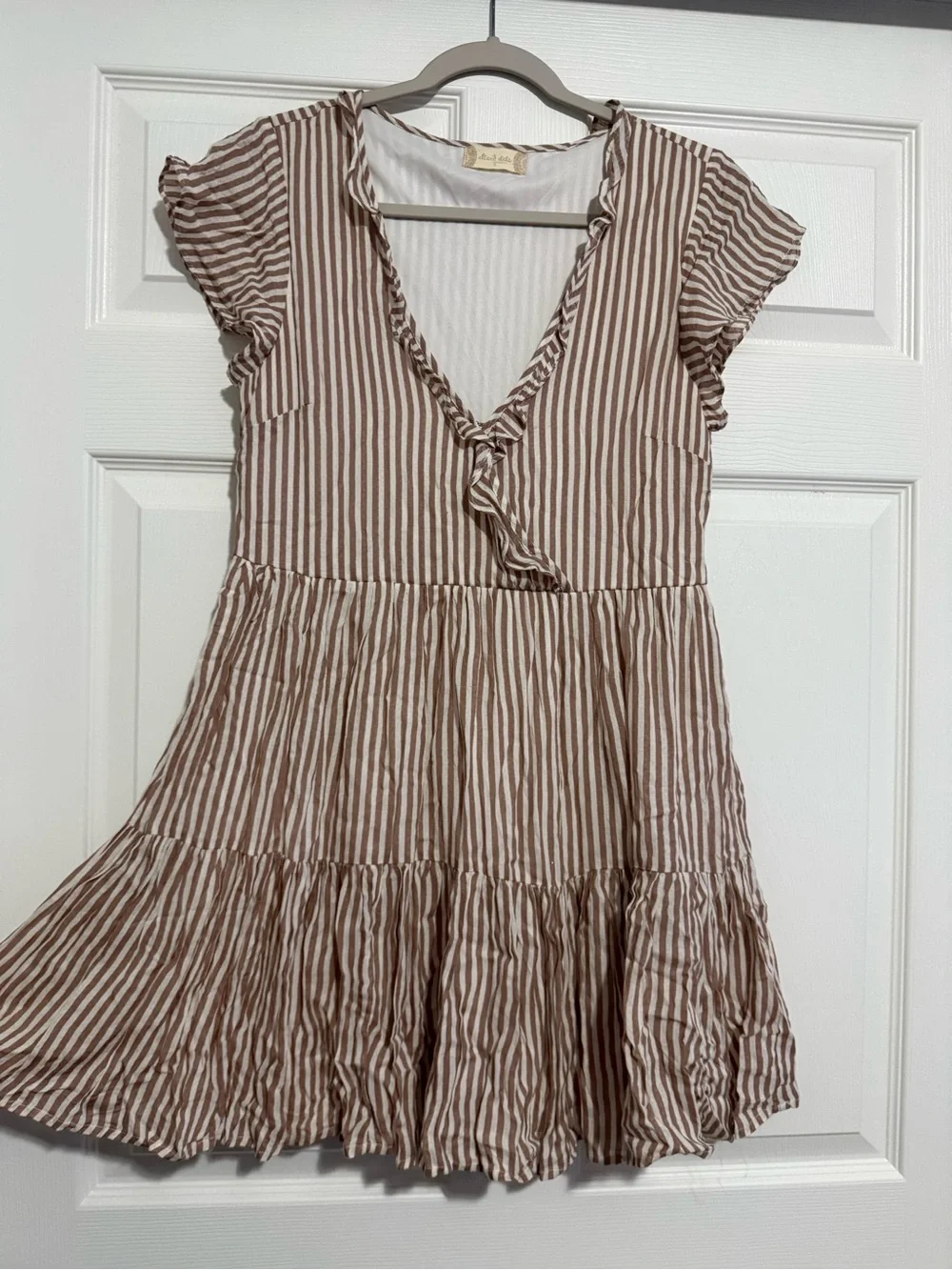 Altar'd State Brown & White Striped Ruffle Tiered Dress